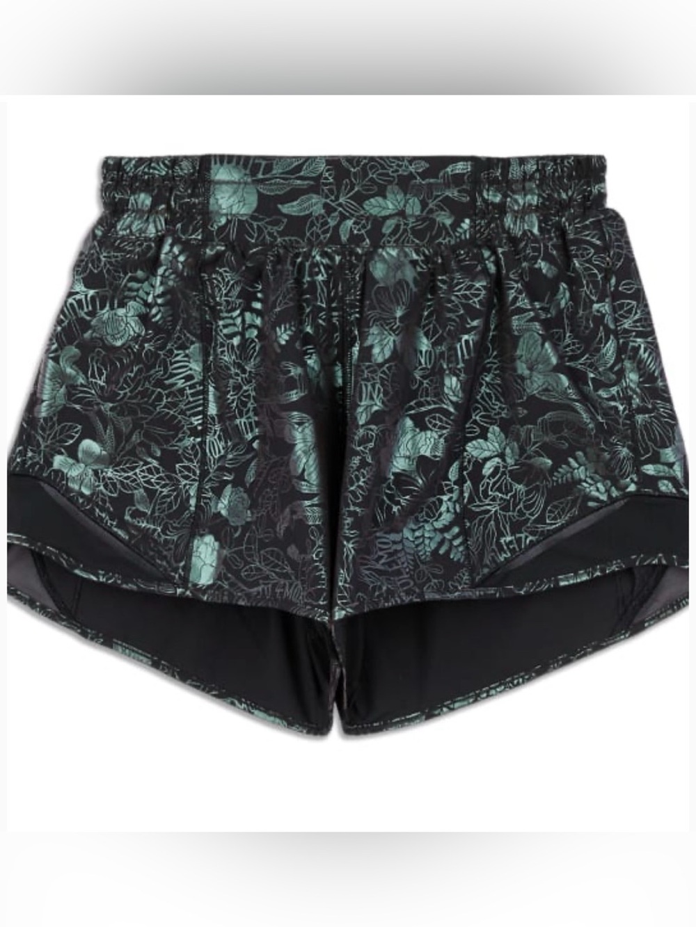 lululemon athletica Black Shorts with Teal Floral Print